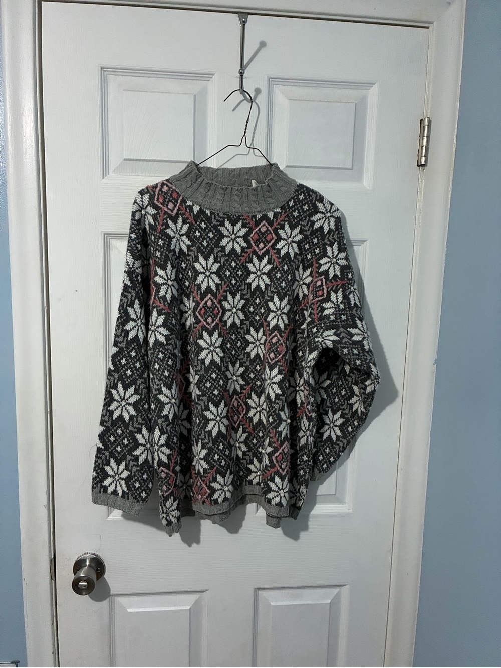 Cozy Gray Maggy Lawrence Mock Turtleneck Sweater with Pearl Accents